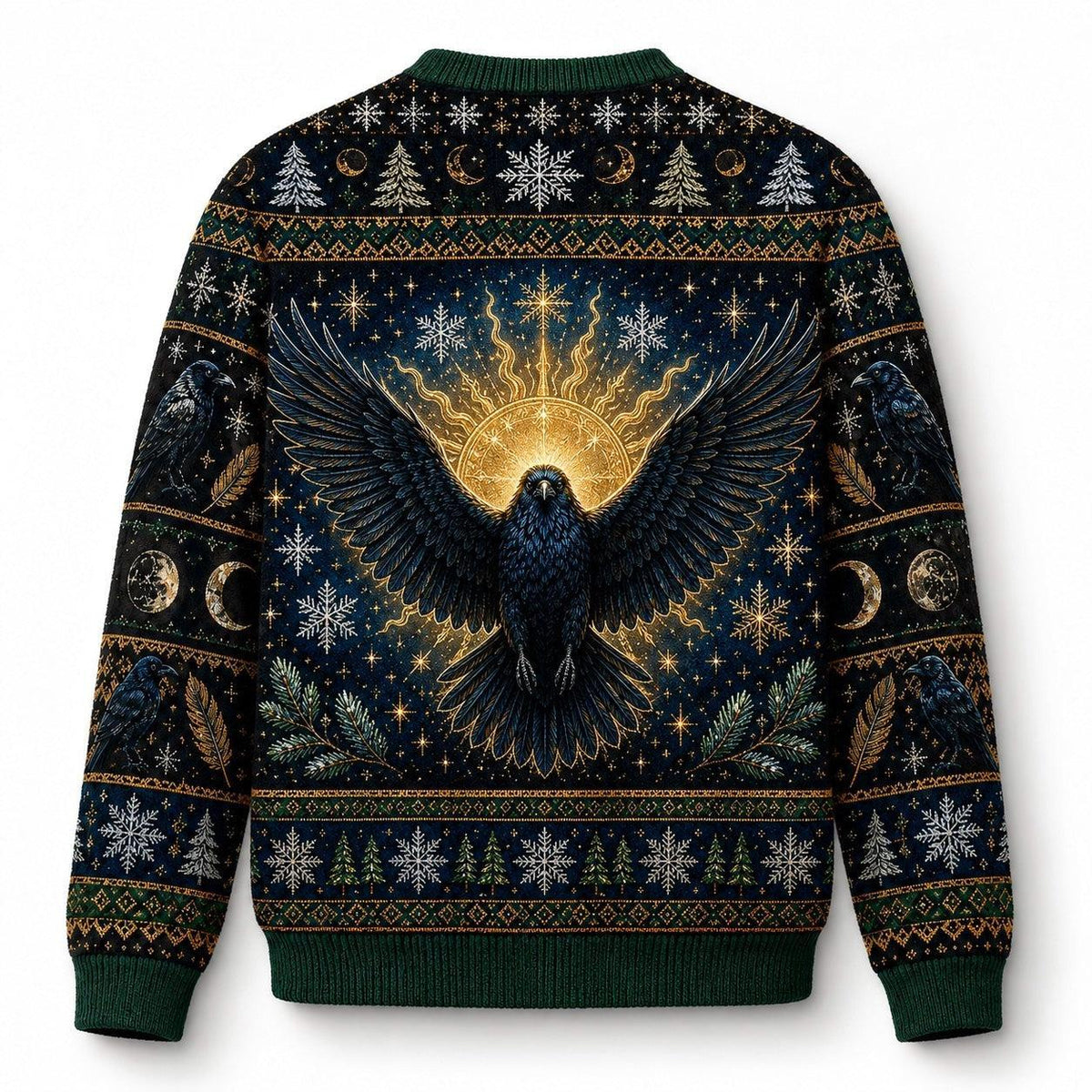 Winter Raven Sweater Snowy Branch Full Moon Yule Knit Jumper back view