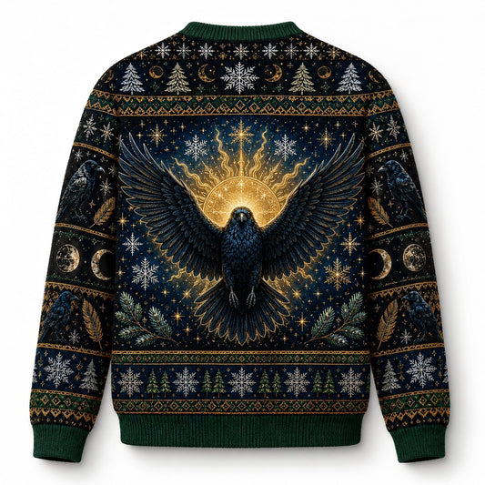 Winter Raven Sweater Snowy Branch Full Moon Yule Knit Jumper back view
