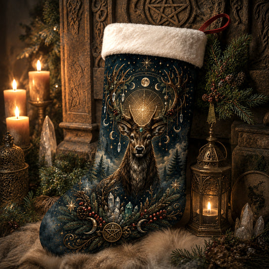 Winter Stag Christmas Stocking Cernunnos Pagan Forest Yule Decor, styled shot 3
