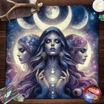Witch Altar Cloth Triple Goddess Wicca Tarot Tablecloth Divination Cloth Witchcraft Astrology Supplies-MoonChildWorld