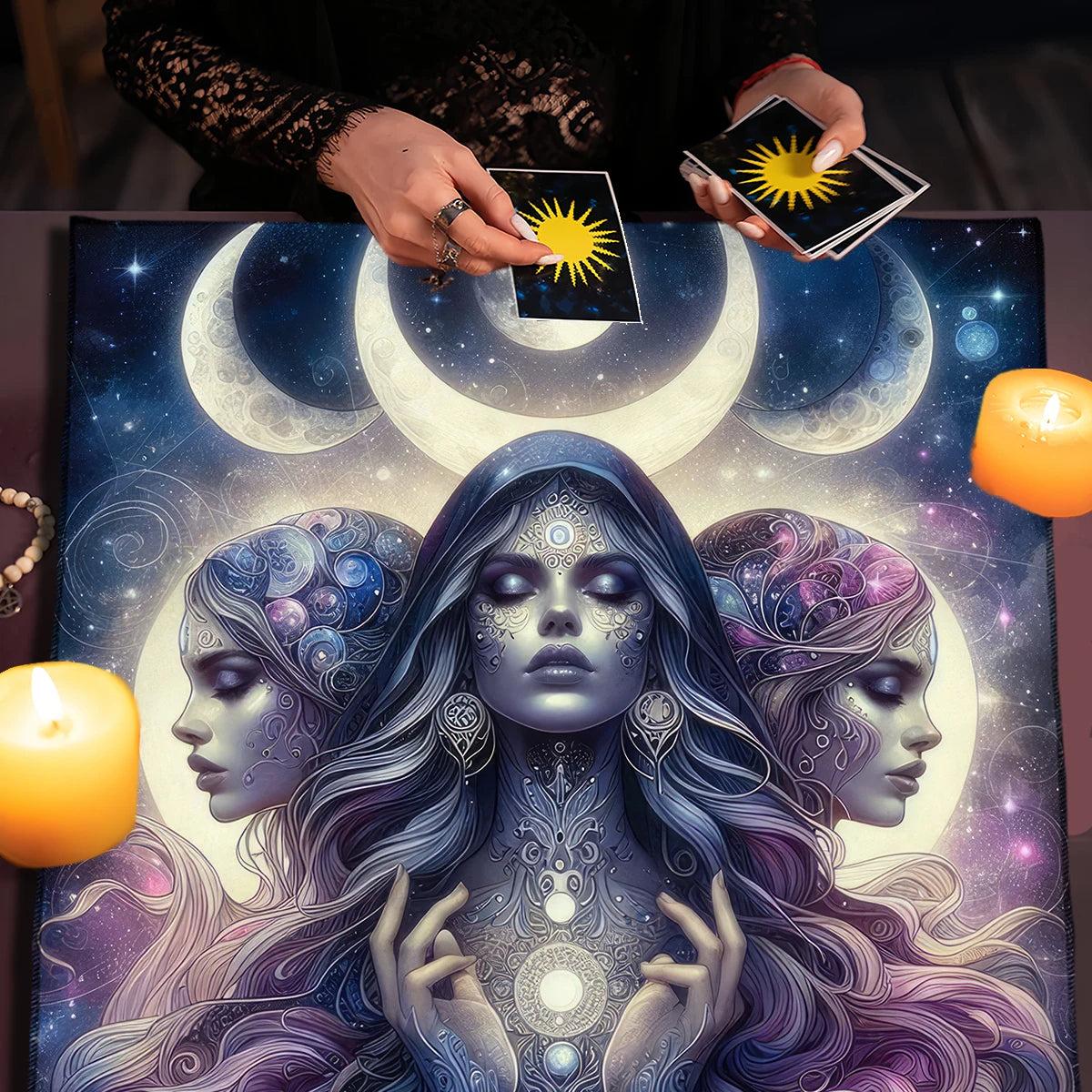 Witch Altar Cloth Triple Goddess Wicca Tarot Tablecloth Divination Cloth Witchcraft Astrology Supplies-MoonChildWorld