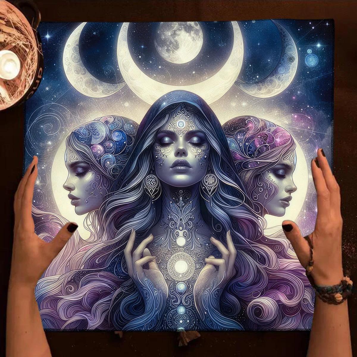 Witch Altar Cloth Triple Goddess Wicca Tarot Tablecloth Divination Cloth Witchcraft Astrology Supplies-MoonChildWorld