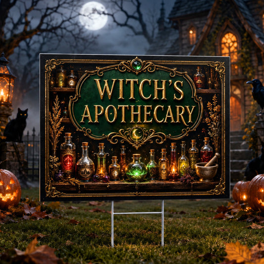 Witch Apothecary Halloween Yard Sign - front view