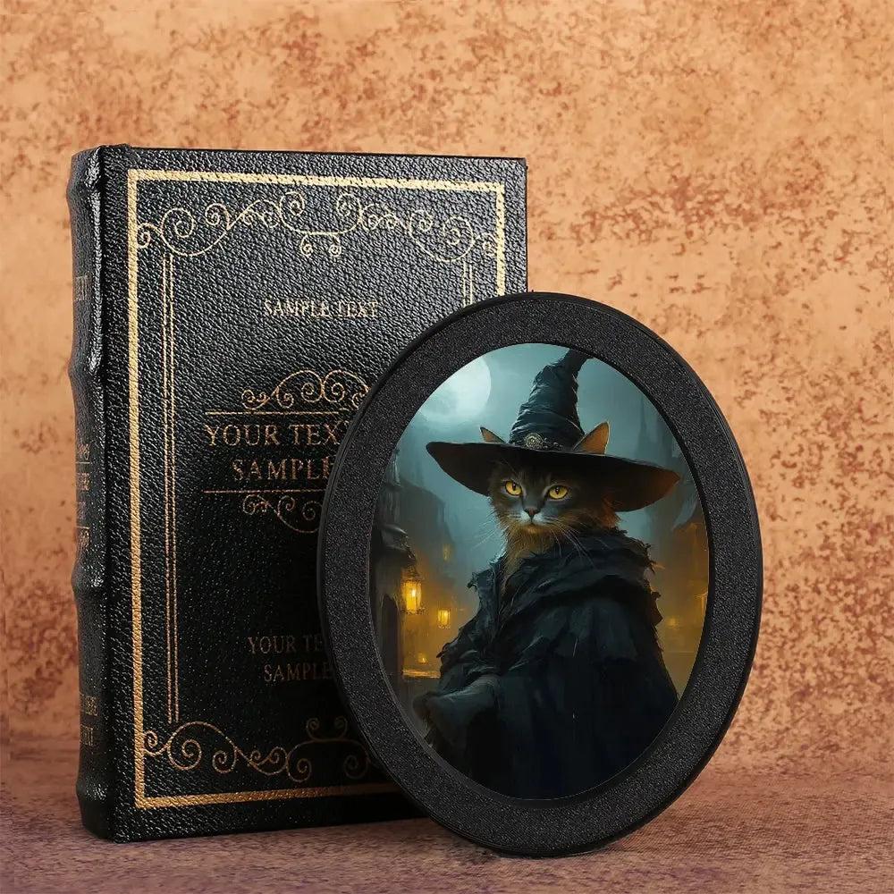 Witch Black Cat & Pumpkin Wooden Oval Frame - Spooky Oval Wall Art for Halloween Home Decor-MoonChildWorld