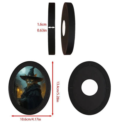 Witch Black Cat & Pumpkin Wooden Oval Frame - Spooky Oval Wall Art for Halloween Home Decor-MoonChildWorld