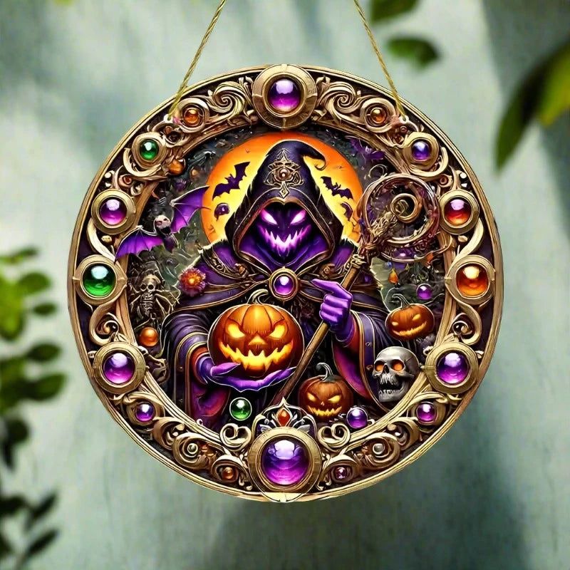 Witch Black Cat Spooky Suncatcher Halloween Acrylic Sign-MoonChildWorld