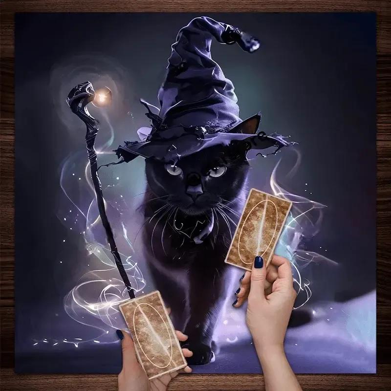 Witch Black Cat Wicca Altar Cloth - Witchcraft Tarot Tablecloth for Reading Divination Pagan Home Decor-MoonChildWorld