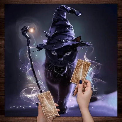 Witch Black Cat Wicca Altar Cloth - Witchcraft Tarot Tablecloth for Reading Divination Pagan Home Decor-MoonChildWorld