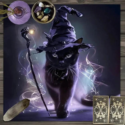 Witch Black Cat Wicca Altar Cloth - Witchcraft Tarot Tablecloth for Reading Divination Pagan Home Decor-MoonChildWorld