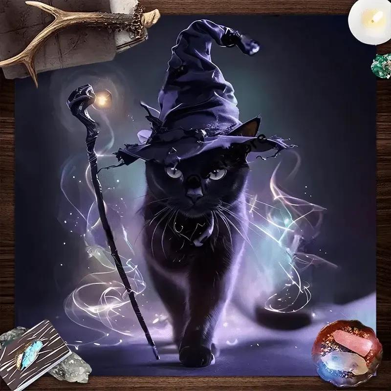 Witch Black Cat Wicca Altar Cloth - Witchcraft Tarot Tablecloth for Reading Divination Pagan Home Decor-MoonChildWorld
