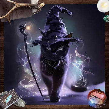 Witch Black Cat Wicca Altar Cloth - Witchcraft Tarot Tablecloth for Reading Divination Pagan Home Decor-MoonChildWorld