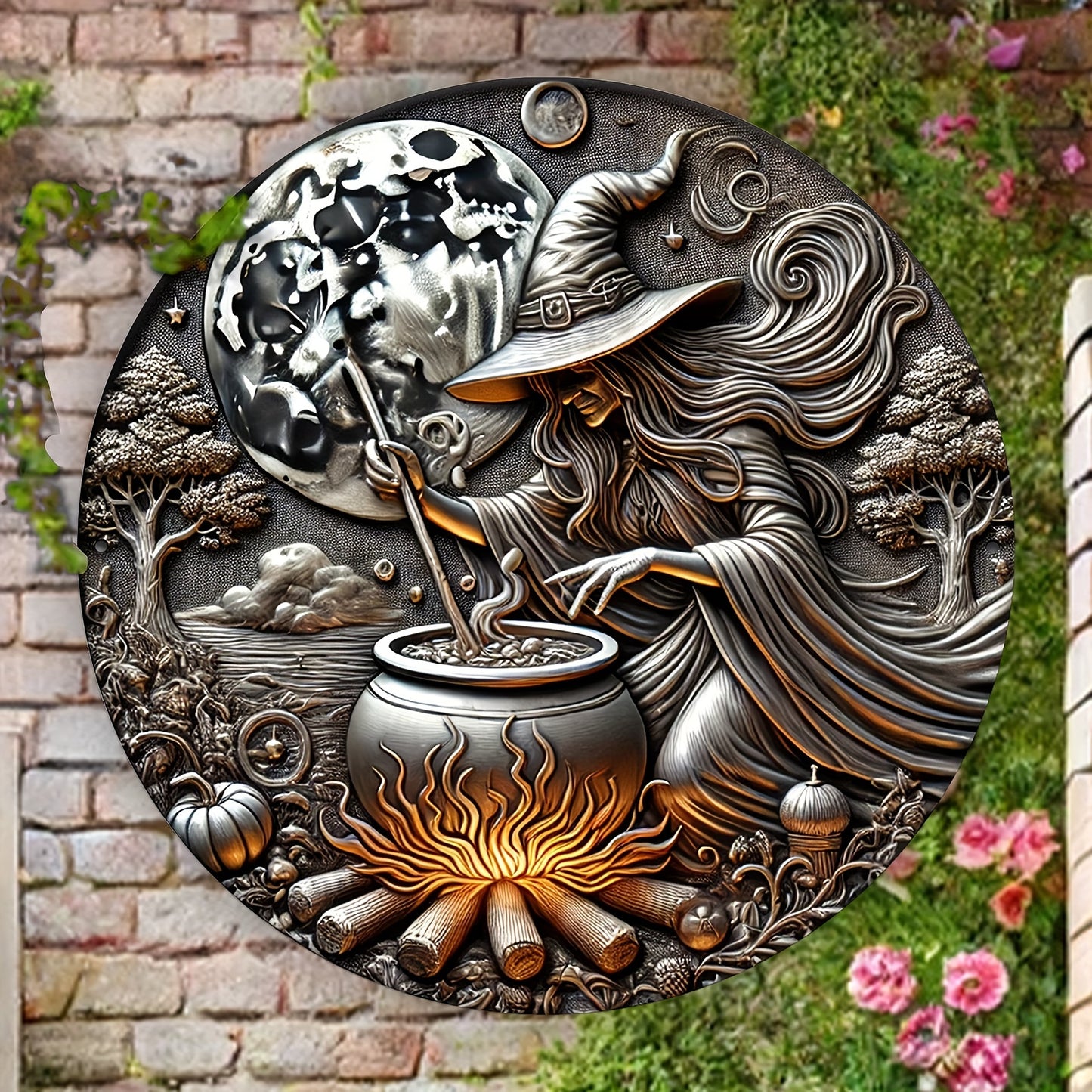 Witch Brewing Potion Metal Sign Witch Wall Art for Halloween Decor-MoonChildWorld