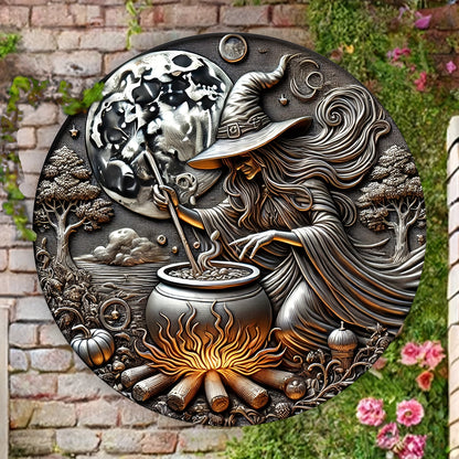 Witch Brewing Potion Metal Sign Witch Wall Art for Halloween Decor-MoonChildWorld