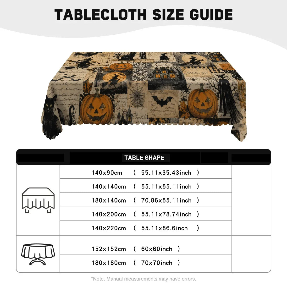Witch castle Halloween tablecloth with pumpkin cat and moon decor