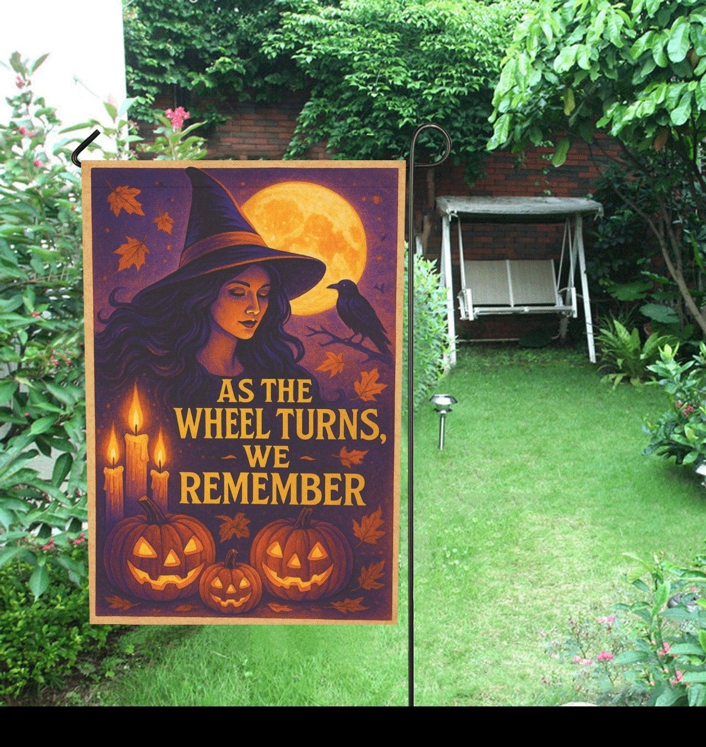 Witch Cat Halloween Garden Flag and House Flag for Pagan Samhain Home Decor-MoonChildWorld