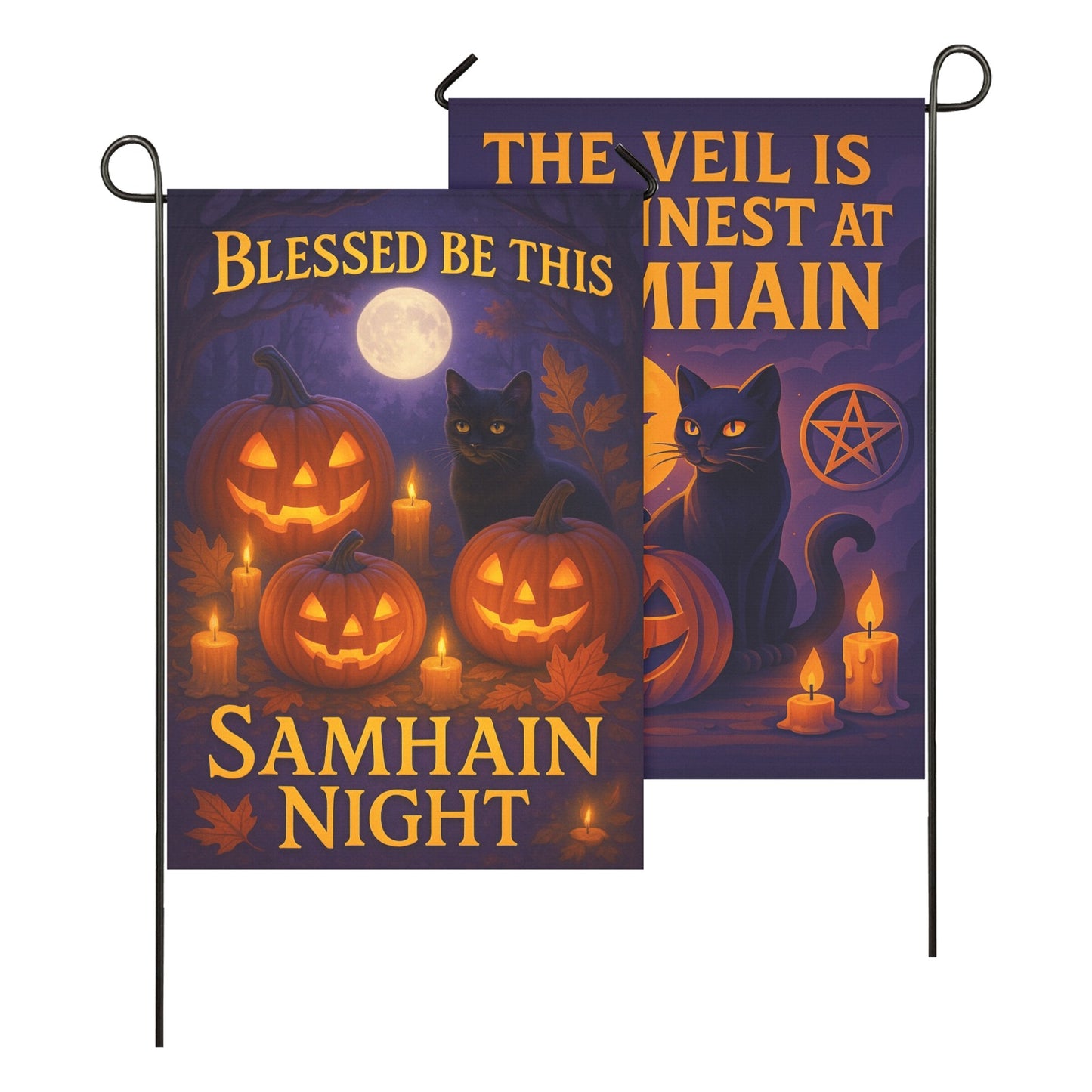 Witch Cat Halloween Wicca Garden Flag and House Flag for Pagan Samhain Home Decor-MoonChildWorld