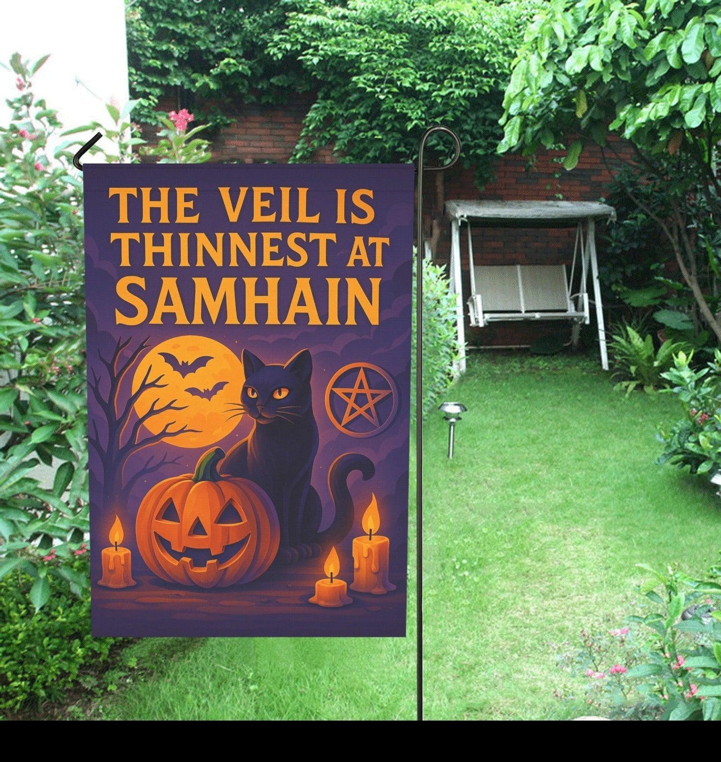 Witch Cat Halloween Wicca Garden Flag and House Flag for Pagan Samhain Home Decor-MoonChildWorld