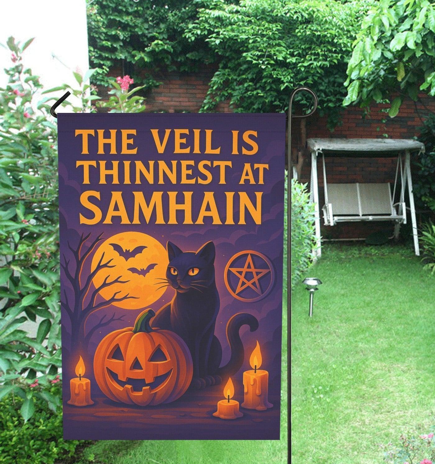 Witch Cat Halloween Wicca Garden Flag and House Flag for Pagan Samhain Home Decor-MoonChildWorld