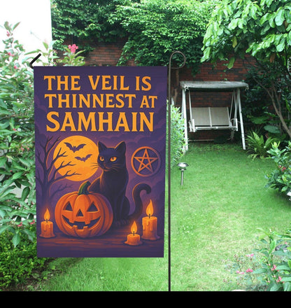 Witch Cat Halloween Wicca Garden Flag and House Flag for Pagan Samhain Home Decor-MoonChildWorld