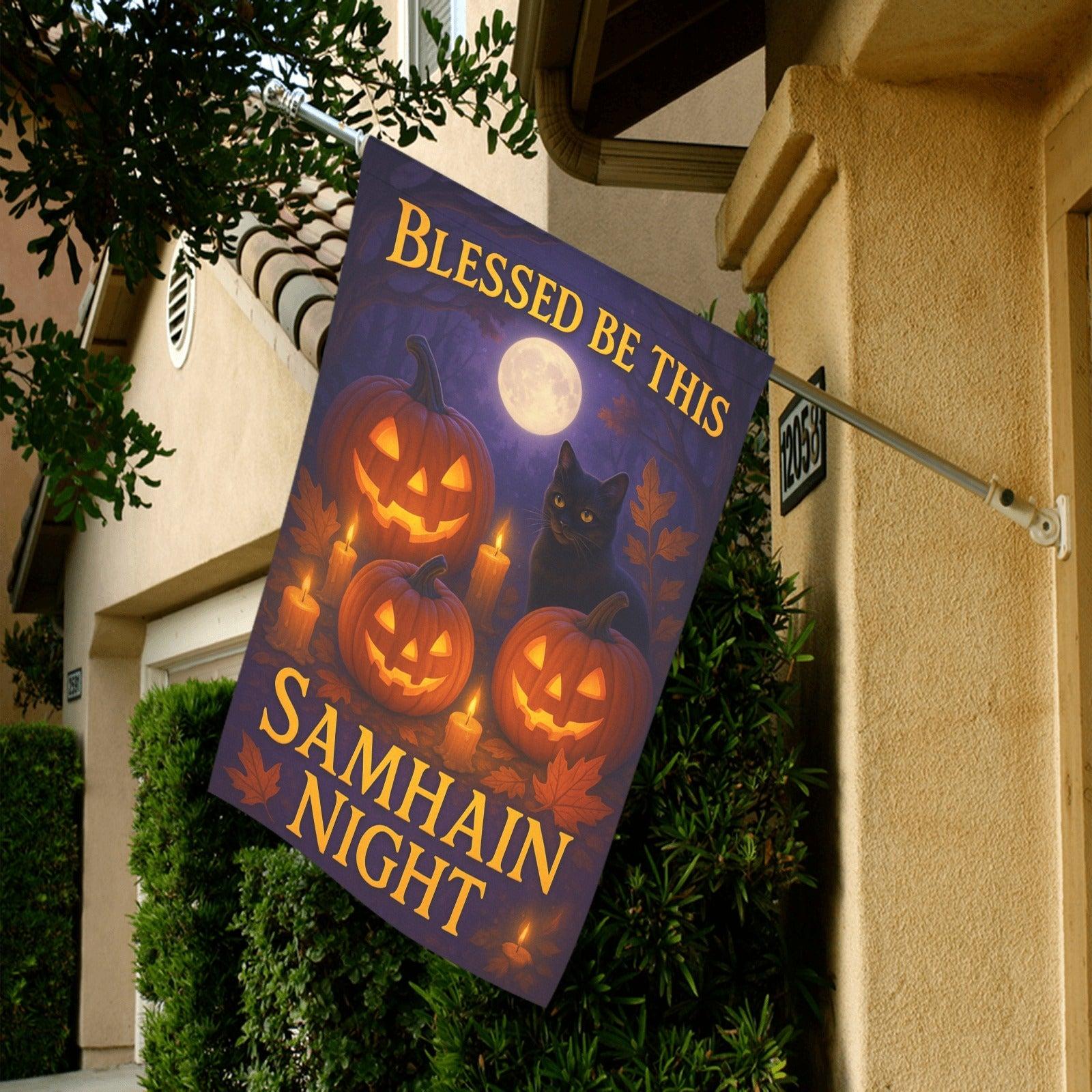 Witch Cat Halloween Wicca Garden Flag and House Flag for Pagan Samhain Home Decor-MoonChildWorld