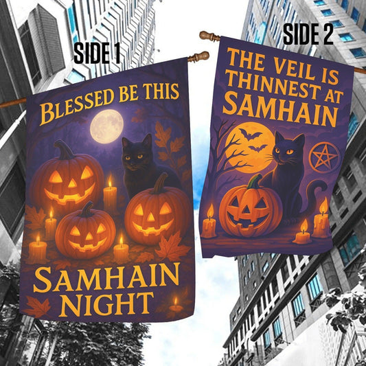 Witch Cat Halloween Wicca Garden Flag and House Flag for Pagan Samhain Home Decor