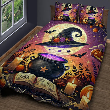 Witch Cauldron Halloween Quilt Bedding Set-MoonChildWorld
