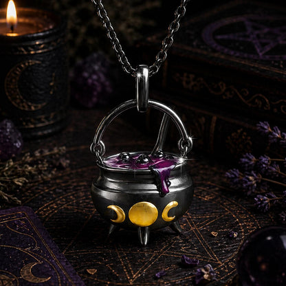 Witch Cauldron Pendant Black Gold Color Enamel Potion Necklace Gothic Halloween Jewelry-MoonChildWorld