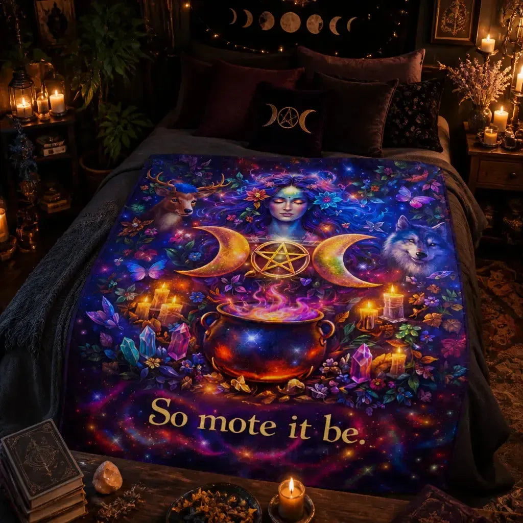 Witch Cauldron Wicca Goddess Triple Moon Blanket for Pagan Home Decor_mockup_1.webp