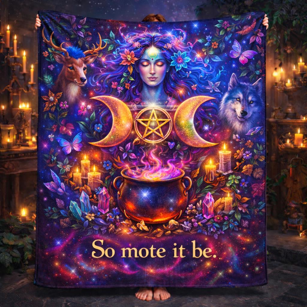 Witch Cauldron Wicca Goddess Triple Moon Blanket for Pagan Home Decor-MoonChildWorld