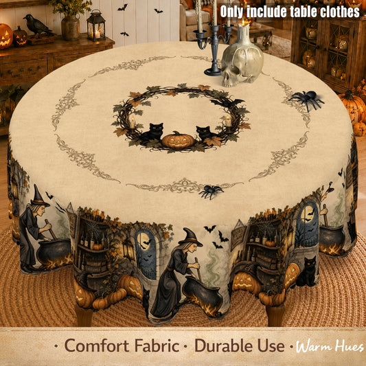 Witch Cauldron and Black Cat Halloween Tablecloth Table Cover-MoonChildWorld