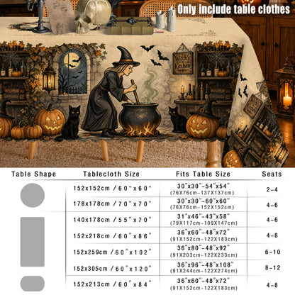 Witch Cauldron and Black Cat Halloween Tablecloth Table Cover-MoonChildWorld