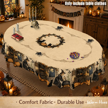 Witch Cauldron and Black Cat Halloween Tablecloth Table Cover-MoonChildWorld