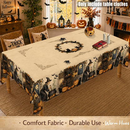 Witch Cauldron and Black Cat Halloween Tablecloth Table Cover-MoonChildWorld