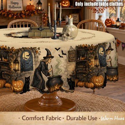 Witch Cauldron and Black Cat Halloween Tablecloth Table Cover-MoonChildWorld