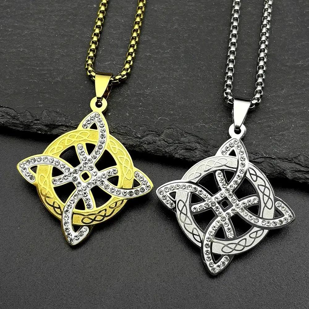 Witch Celtic Knot Pendant Necklace Rhinestones Witchcraft Jewelry-MoonChildWorld