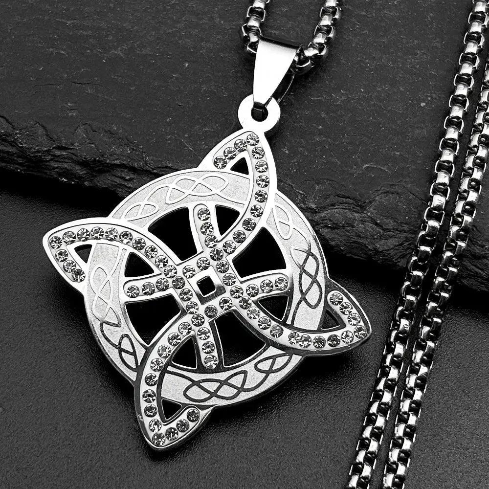 Witch Celtic Knot Pendant Necklace Rhinestones Witchcraft Jewelry-MoonChildWorld