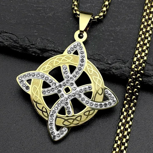 Witch Celtic Knot Pendant Necklace Rhinestones Witchcraft Jewelry-MoonChildWorld
