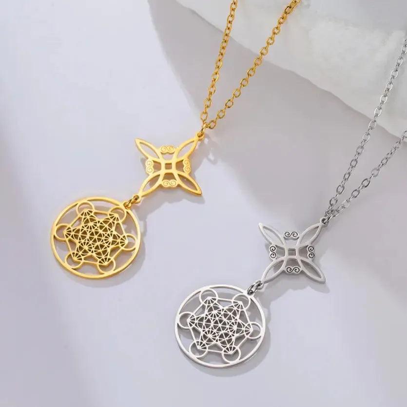 Witch Celtic Knot and Metatron Necklace Wicca Protection Talisman Spiritual Jewelry-MoonChildWorld