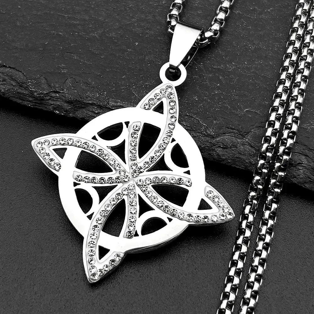 Witch Celtic Knot and Moon Necklace Rhinestones Witchcraft Necklace Wicca Pagan Jewelry-MoonChildWorld