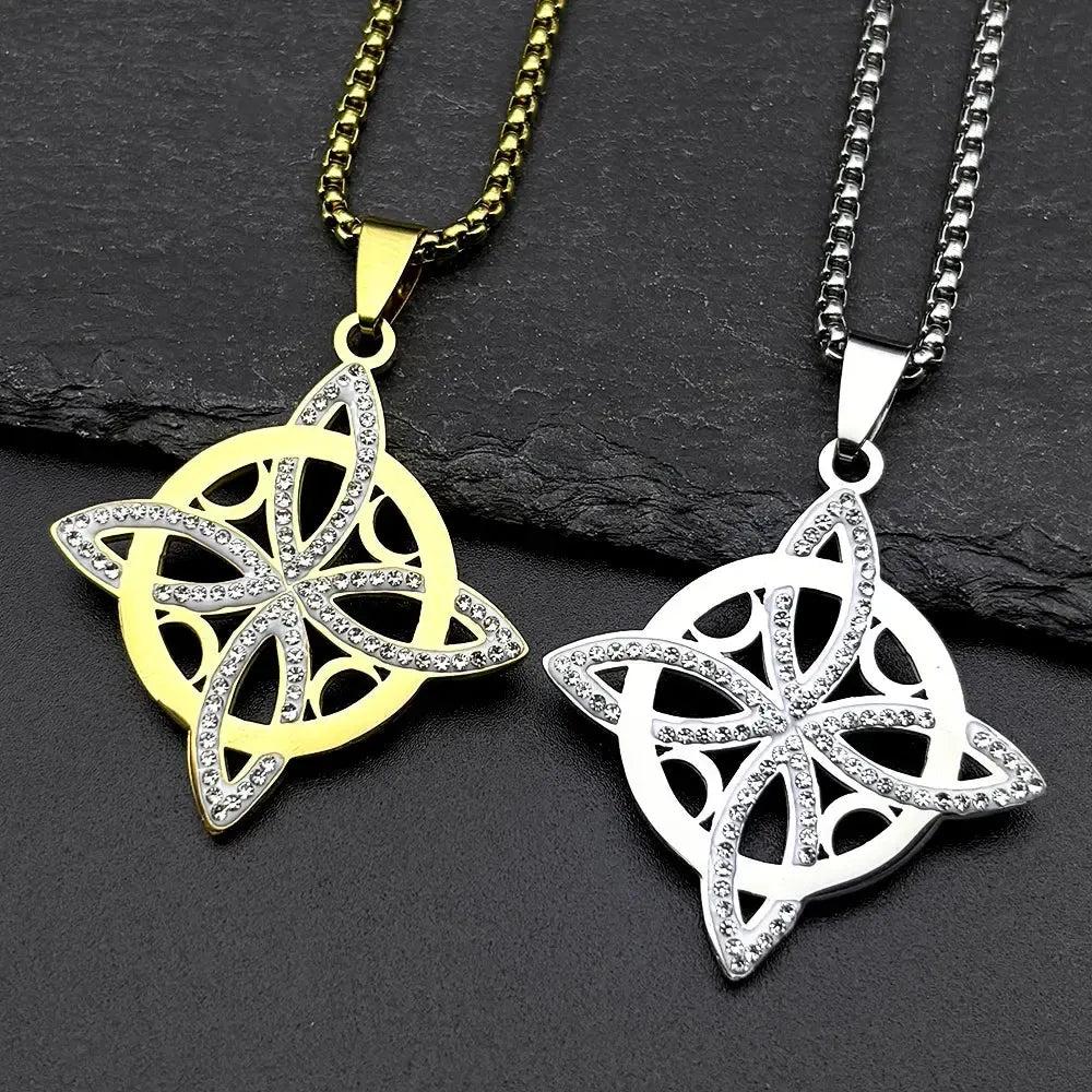 Witch Celtic Knot and Moon Necklace Rhinestones Witchcraft Necklace Wicca Pagan Jewelry-MoonChildWorld