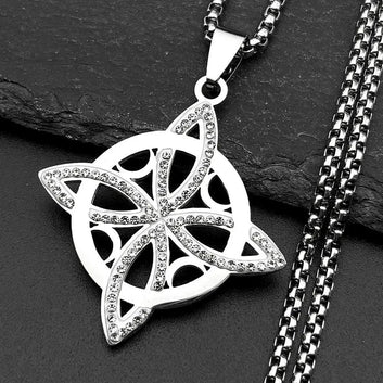 Witch Celtic Knot and Moon Necklace Rhinestones Witchcraft Necklace Wicca Pagan Jewelry-MoonChildWorld