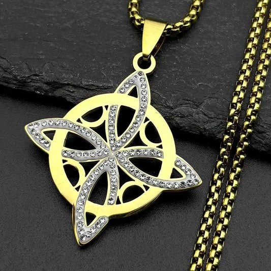 Witch Celtic Knot and Moon Necklace Rhinestones Witchcraft Necklace Wicca Pagan Jewelry-MoonChildWorld