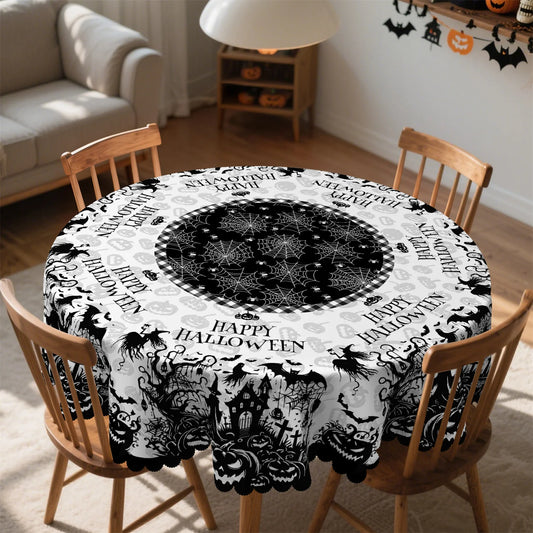Witch cemetery Halloween tablecloth with pumpkin skeleton decor