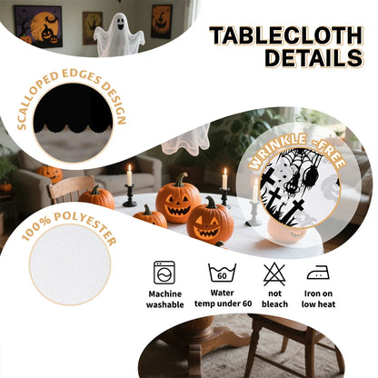 Witch cemetery Halloween tablecloth with pumpkin skeleton decor