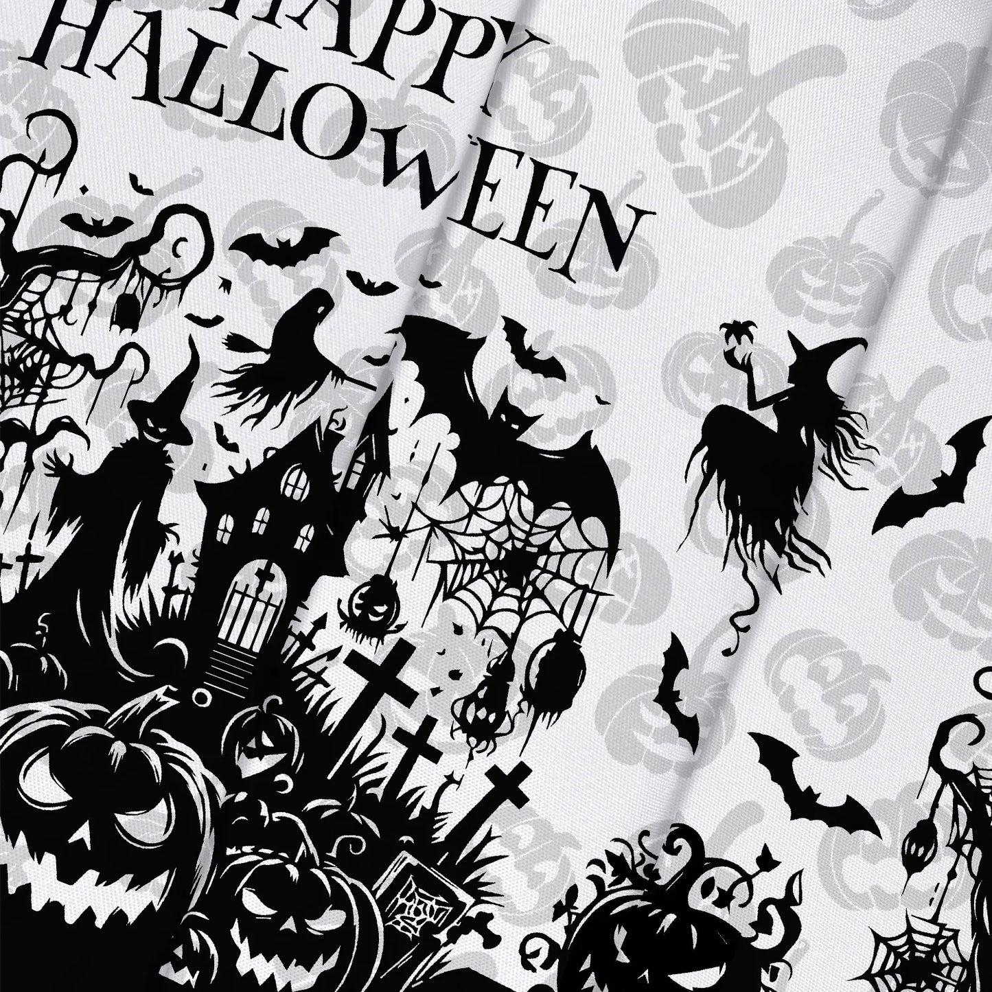 Witch cemetery Halloween tablecloth with pumpkin skeleton decor