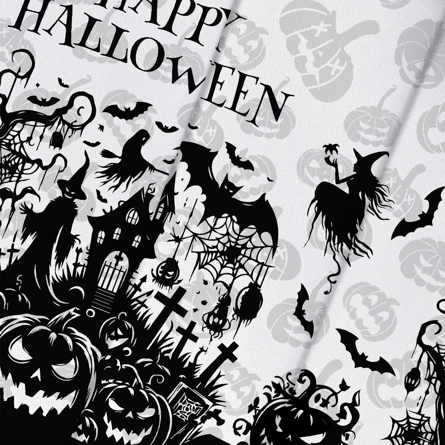 Witch cemetery Halloween tablecloth with pumpkin skeleton decor