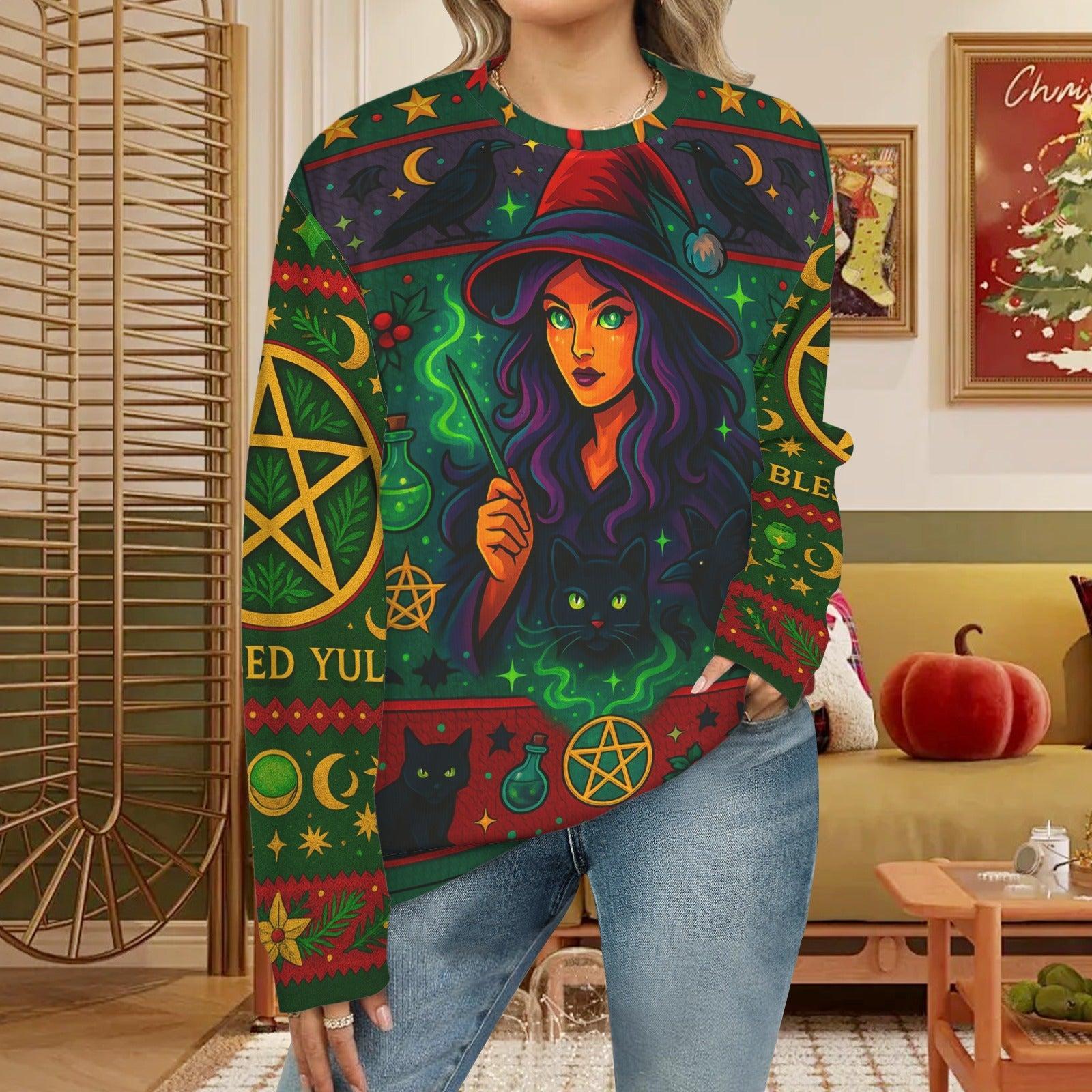 Witch Christmas Sweater Blessed Yule Pagan Sweatshirt-MoonChildWorld