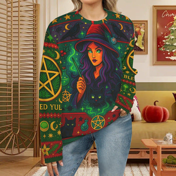 Witch Christmas Sweater Blessed Yule Pagan Sweatshirt-MoonChildWorld