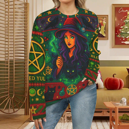 Witch Christmas Sweater Blessed Yule Pagan Sweatshirt-MoonChildWorld