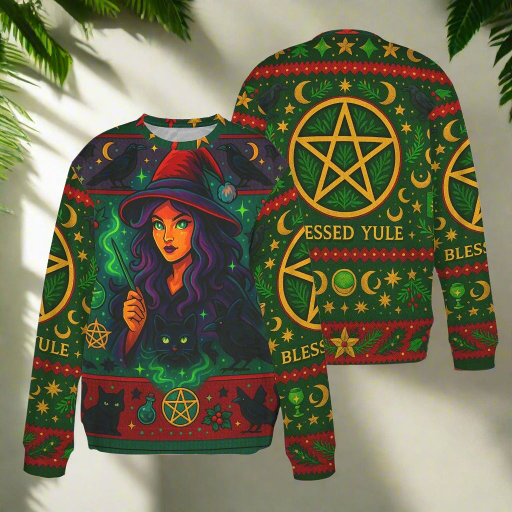 Witch Christmas Sweater Blessed Yule Pagan Sweatshirt-MoonChildWorld
